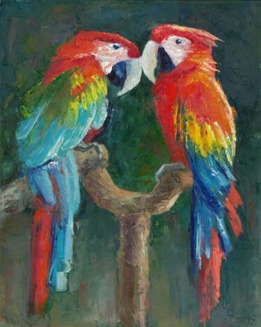 "Parrots. Oil painti…" başlıklı Tablo Katerina Zhuchenko (RedHeadKat) tarafından, Orijinal sanat, Petrol