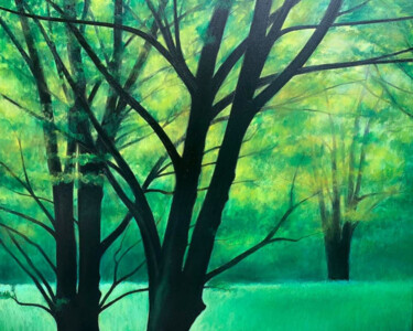 Painting titled "ALBERI STUPENDI" by Redi Casarsa, Original Artwork, Oil Mounted on Wood Panel