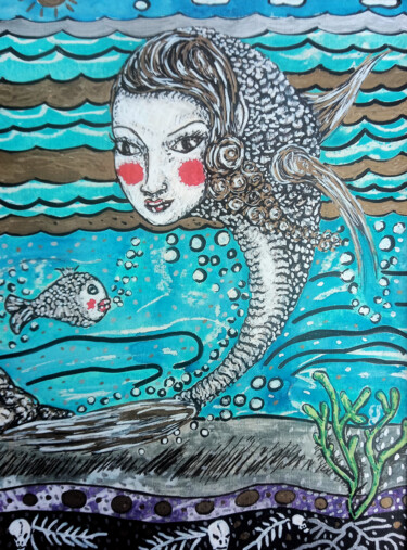 Dibujo titulada "Poisson Femme" por Karine Garelli (Reds Robin), Obra de arte original, Rotulador