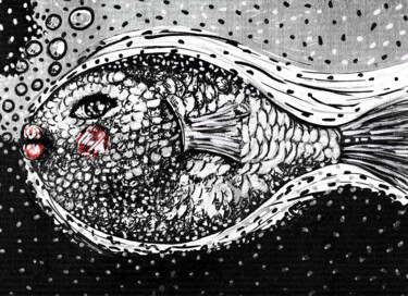 Dibujo titulada "Poisson à écailles" por Karine Garelli (Reds Robin), Obra de arte original, Rotulador