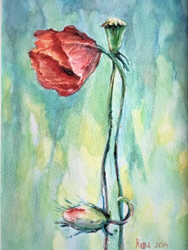 Schilderij getiteld ""Just Poppy"" door Reda Pinchera, Origineel Kunstwerk, Aquarel