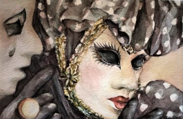 Schilderij getiteld ""Masks Carnival"" door Reda Pinchera, Origineel Kunstwerk, Aquarel