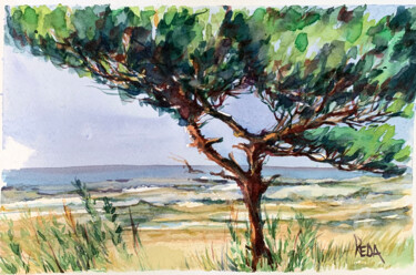 Painting titled "“Baltic sea “" by Reda Pinchera, Original Artwork, Watercolor Mounted on Cardboard