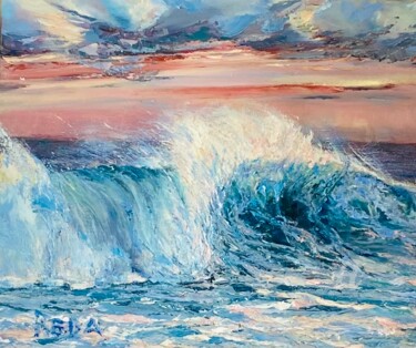 Ζωγραφική με τίτλο "Big waves at the sh…" από Reda Pinchera, Αυθεντικά έργα τέχνης, Λάδι