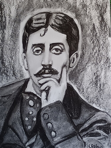 Tekening getiteld "Marcel Proust, à la…" door Marit Refsnes, Origineel Kunstwerk, Houtskool