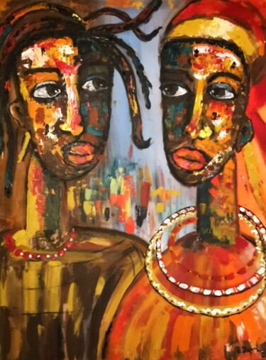 Peinture intitulée "Kongolesisches Paar" par Regina Dem, Œuvre d'art originale, Acrylique