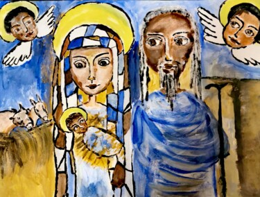 Schilderij getiteld "Nativity" door Regina Dem, Origineel Kunstwerk, Acryl