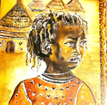 Pintura intitulada "Village Child" por Regina Dem, Obras de arte originais, Acrílico