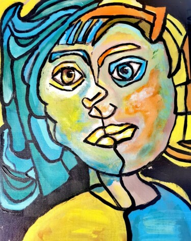 Malerei mit dem Titel "Moonface" von Regina Dem, Original-Kunstwerk, Acryl Auf Karton montiert