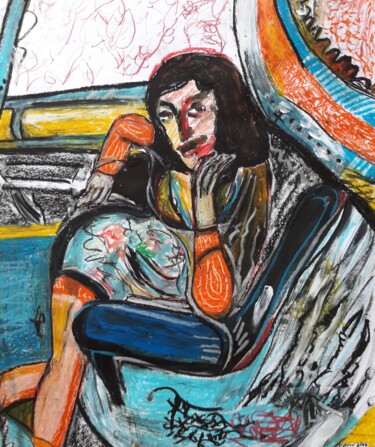 Dibujo titulada "Amy in the car" por Regina Kehrer, Obra de arte original, Pastel