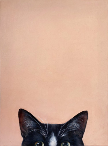 Schilderij getiteld "Black Cat" door Regina Baybikova, Origineel Kunstwerk, Olie