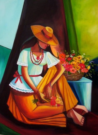 Pintura titulada "florista 1" por Regina Schwingel, Obra de arte original, Oleo