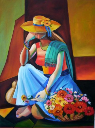 Pintura intitulada "florista 2" por Regina Schwingel, Obras de arte originais, Óleo Montado em Armação em madeira