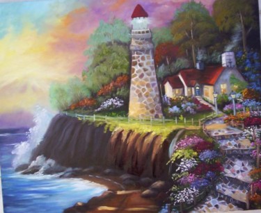 Pintura intitulada "FAROL 1" por Regina Schwingel, Obras de arte originais, Óleo Montado em Painel de madeira