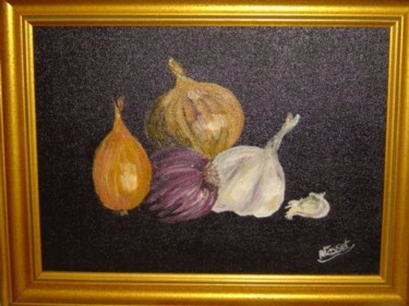 Peinture intitulée "les aulx sur fond n…" par Regine Tasset, Œuvre d'art originale