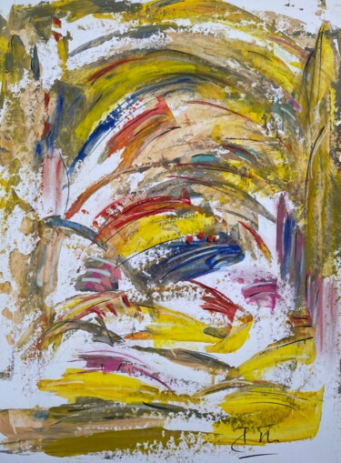 Картина под названием "Champs de blé avec…" - Regine Blot, Подлинное произведение искусства, Акрил Установлен на Деревянная…