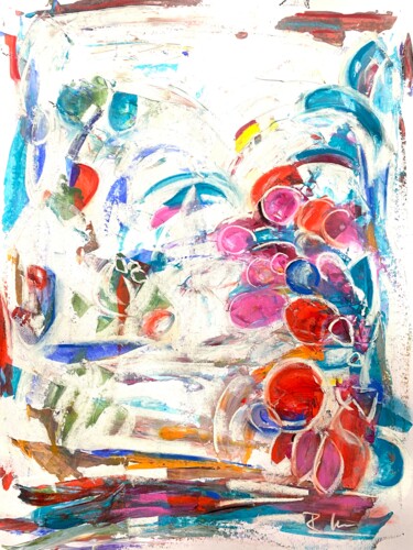Peinture intitulée "Fruits dans un envi…" par Regine Blot, Œuvre d'art originale, Acrylique Monté sur Panneau de bois