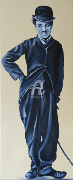 Painting titled "CHARLIE CHAPLIN (So…" by Régine Guthmann, Original Artwork, Acrylic