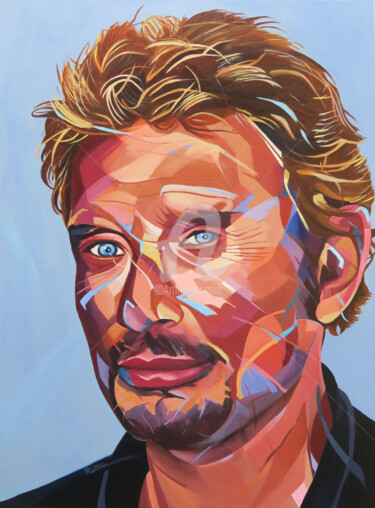 Peinture intitulée "JOHNNY HALLYDAY IV" par Régine Guthmann, Œuvre d'art originale, Acrylique Monté sur Châssis en bois