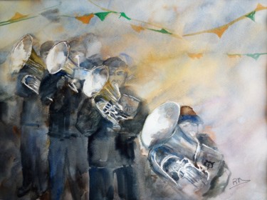 Painting titled "Fanfare en Irlande" by Navema, Original Artwork, Watercolor