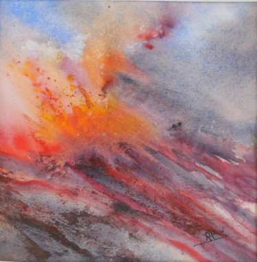 Peinture intitulée "La Fournaise III" par Navema, Œuvre d'art originale, Aquarelle