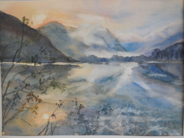Painting titled "Lac des Pyrénées" by Navema, Original Artwork, Watercolor