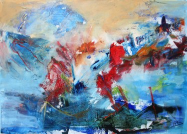 Painting titled "Les barques en Thaï…" by Navema, Original Artwork, Acrylic Mounted on Wood Stretcher frame