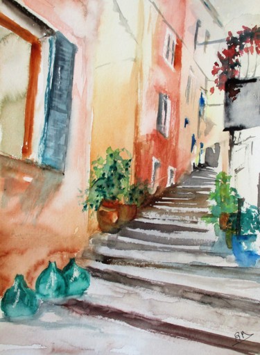 Pittura intitolato "Rue de Monterosso II" da Navema, Opera d'arte originale, Acquarello