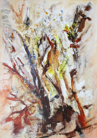 Schilderij getiteld "Bois et musique" door Navema, Origineel Kunstwerk, Acryl Gemonteerd op Frame voor houten brancard