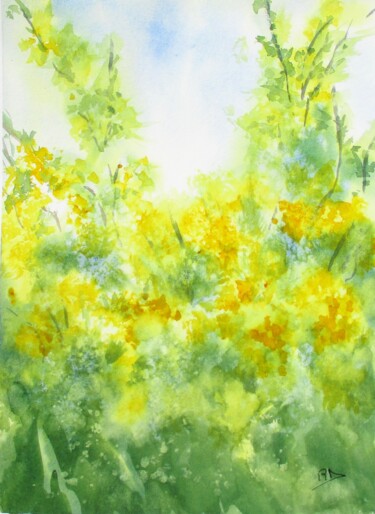 Painting titled "Les Mimosas IV" by Navema, Original Artwork, Watercolor