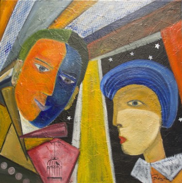 Painting titled ""COUPLE SOUS LA TEN…" by Régine Peltier, Original Artwork, Oil