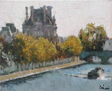 Pintura intitulada "Sur la Seine au Lou…" por Régis Pettinari, Obras de arte originais, Óleo Montado em Armação em madeira
