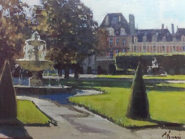 Painting titled "Place des Vosges" by Régis Pettinari, Original Artwork, Acrylic Mounted on Wood Stretcher frame