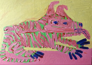 Schilderij getiteld "chien rose" door Régis Duprat, Origineel Kunstwerk, Acryl