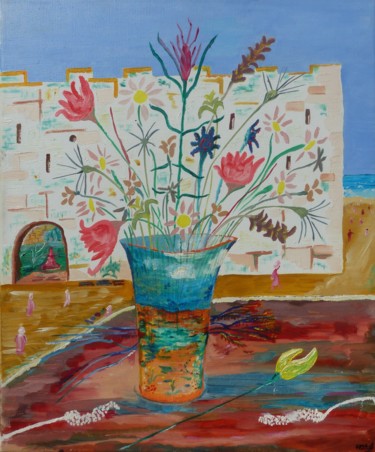 Pintura titulada "Bouquet sur tapis v…" por Régis Testard, Obra de arte original, Oleo Montado en Bastidor de camilla de mad…