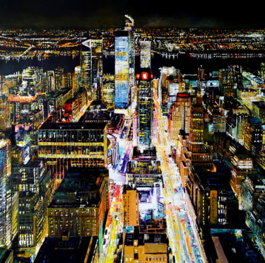「NEW YORK SEVEN」というタイトルの絵画 Regis Rigauxによって, オリジナルのアートワーク, オイル ウッドストレッチャーフレームにマウント