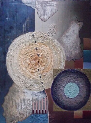 Painting titled "with two big circles" by Reiner Makarowski, Original Artwork, Oil