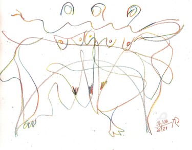 Рисунок под названием "three nice girls" - Reiner Poser, Подлинное произведение искусства, Цветные карандаши