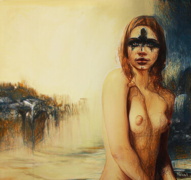 Painting titled "The Hidden" by Rékai Zsolt, Original Artwork, Digital Painting Mounted on Wood Stretcher frame