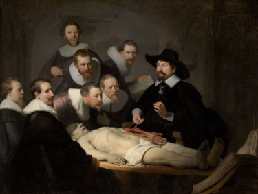Schilderij getiteld "La leçon d'anatomie…" door Rembrandt, Origineel Kunstwerk, Olie