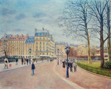 「Paris, le pont au D…」というタイトルの絵画 Rémi Acquinによって, オリジナルのアートワーク, オイル