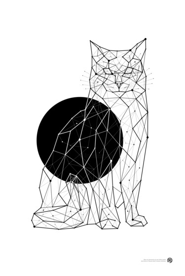 Digitale Kunst mit dem Titel "BLK - Le Chat assis" von Rémi Balligand, Original-Kunstwerk, 2D digitale Arbeit