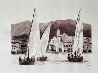 Tekening getiteld "Cadaqués" door Rémi Capobianco, Origineel Kunstwerk, Inkt