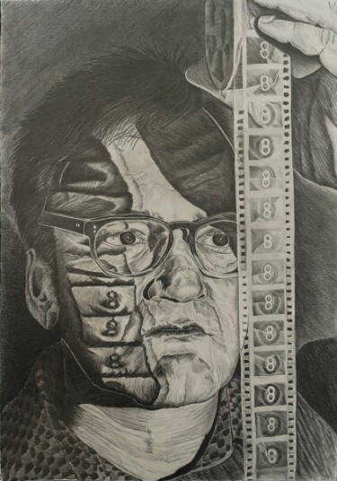 Drawing titled "Quentin Tarantino" by Rémi Capobianco, Original Artwork, Pencil