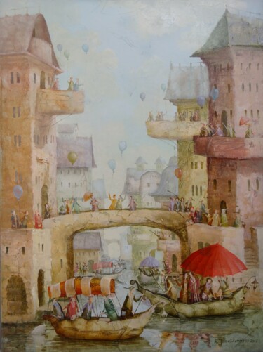 Peinture intitulée "The old bridge" par Remigijus Januskevicius, Œuvre d'art originale, Huile