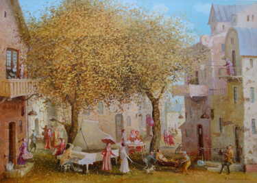 Pittura intitolato "Weekend in the city" da Remigijus Januskevicius, Opera d'arte originale, Olio