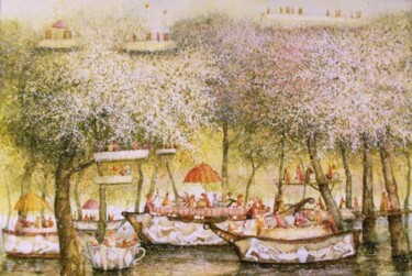 Schilderij getiteld "Feast" door Remigijus Januskevicius, Origineel Kunstwerk, Olie