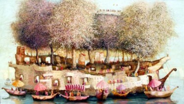 Pittura intitolato "Floating Garden" da Remigijus Januskevicius, Opera d'arte originale, Olio