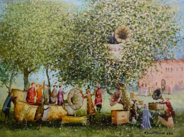 Painting titled "music club" by Remigijus Januskevicius, Original Artwork, Oil