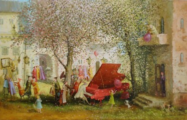 Ζωγραφική με τίτλο "concert in the cour…" από Remigijus Januskevicius, Αυθεντικά έργα τέχνης, Λάδι